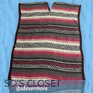 Classic Mexican Blanket Poncho- Red